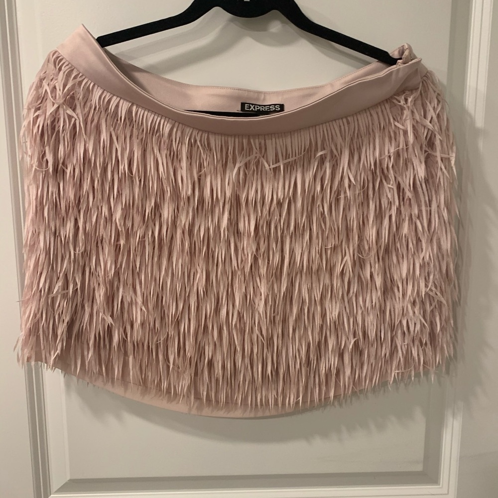 Express Pink Ostrich Feather Fringe Mini Skirt